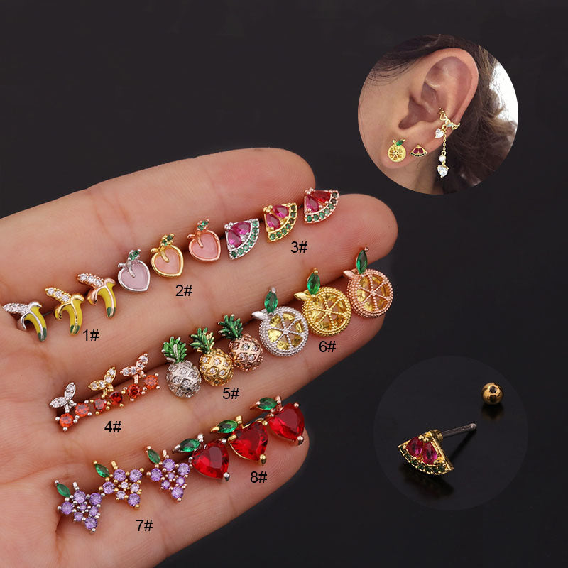 Lovely Female Inlaid Zircon Stainless Steel Threaded Earrings