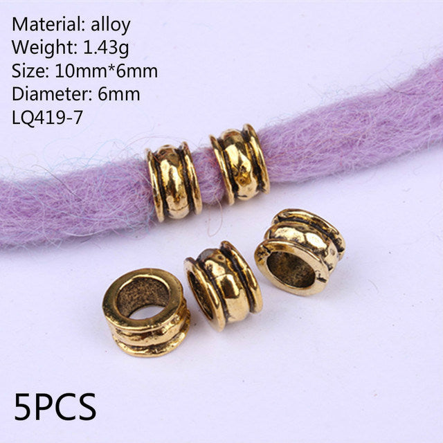 5 Pieces Of Metal Hair Ring Bead Sleeve Pipe Amulet
