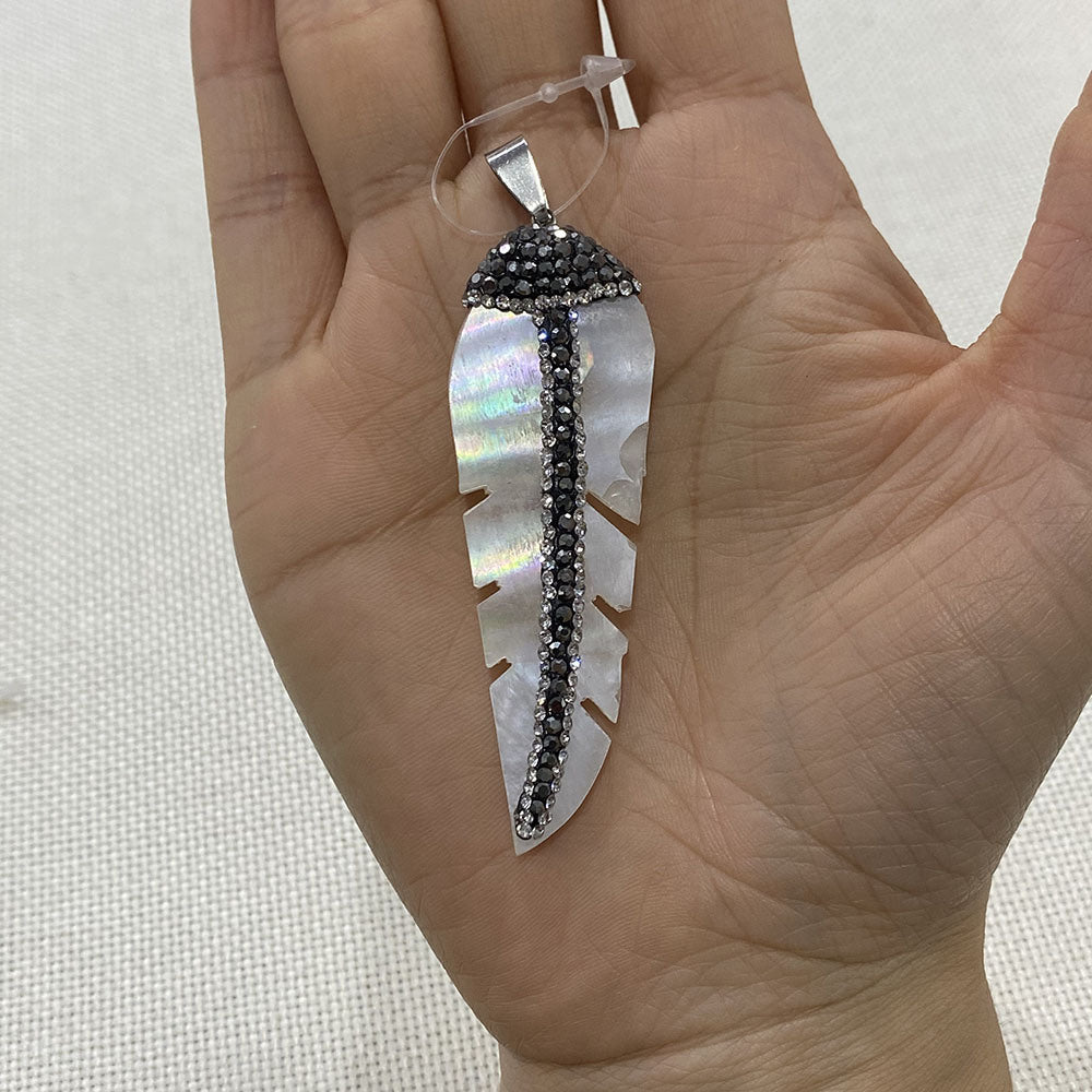 Natural Shell Abalone And Diamond Pendant 20x67mm