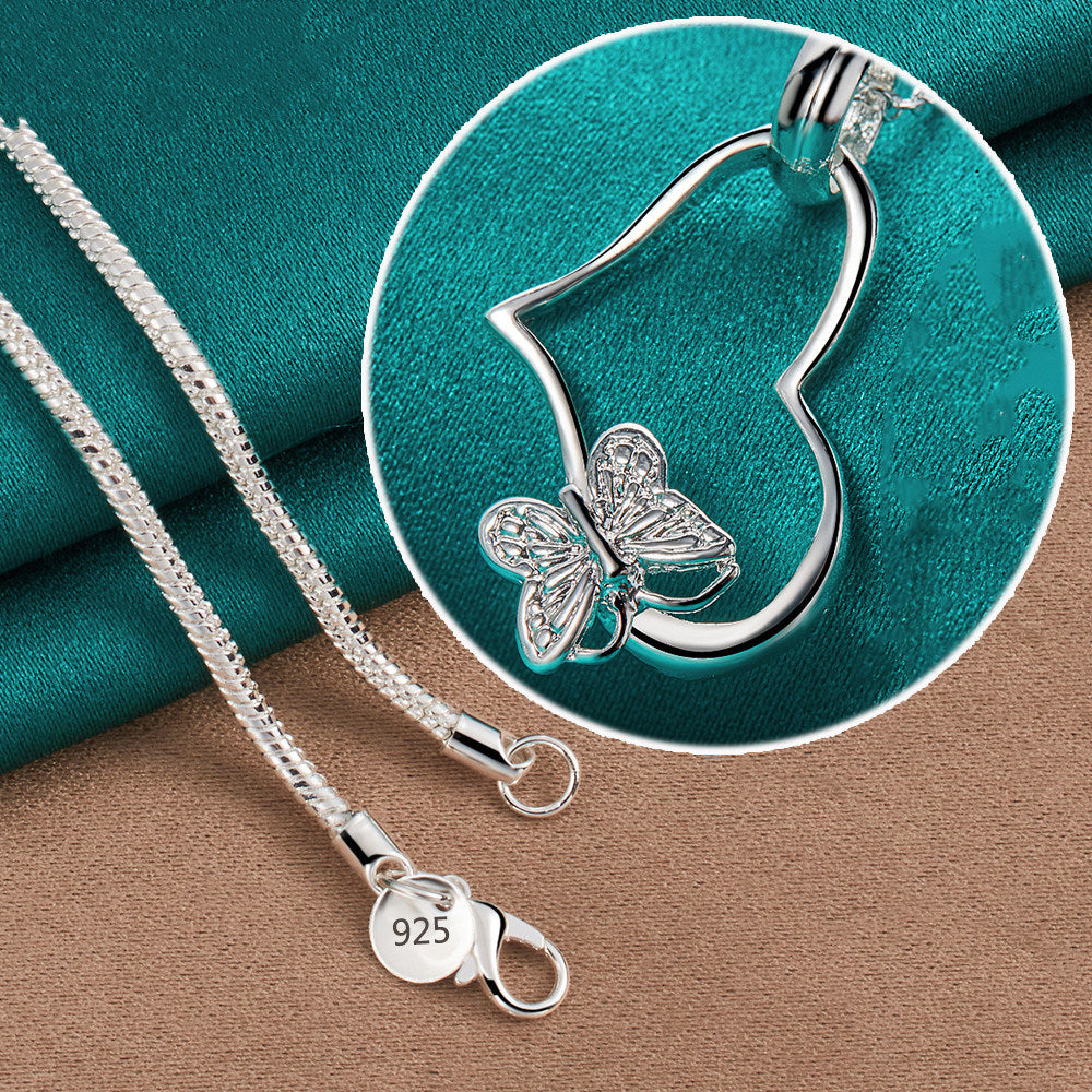 Silver Jewelry Love Butterfly Pendant Necklace Female