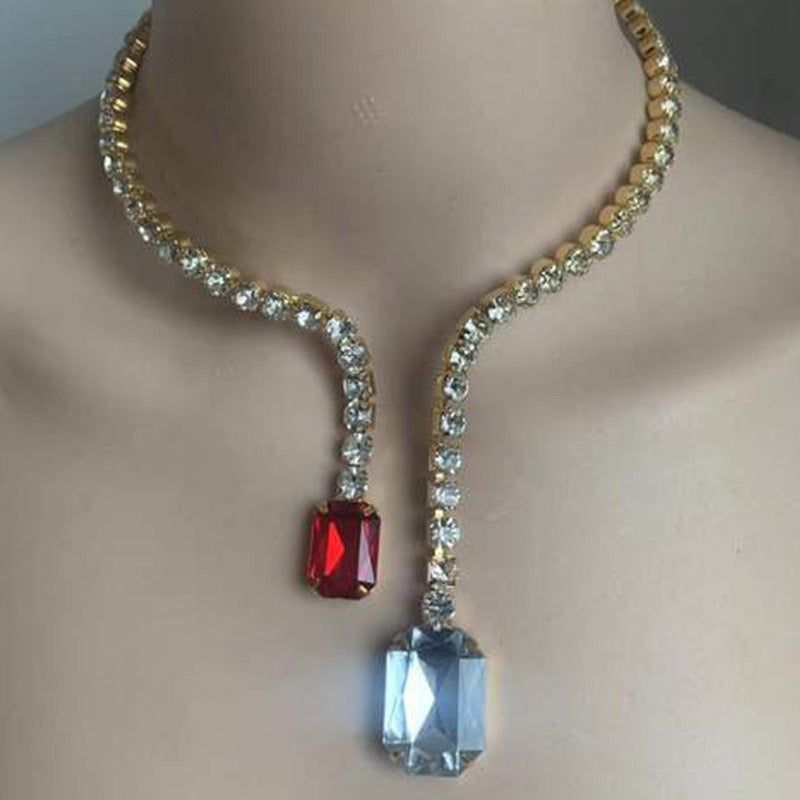 Colored Diamond Neck Chain Fashion Sexy Full Diamond Women