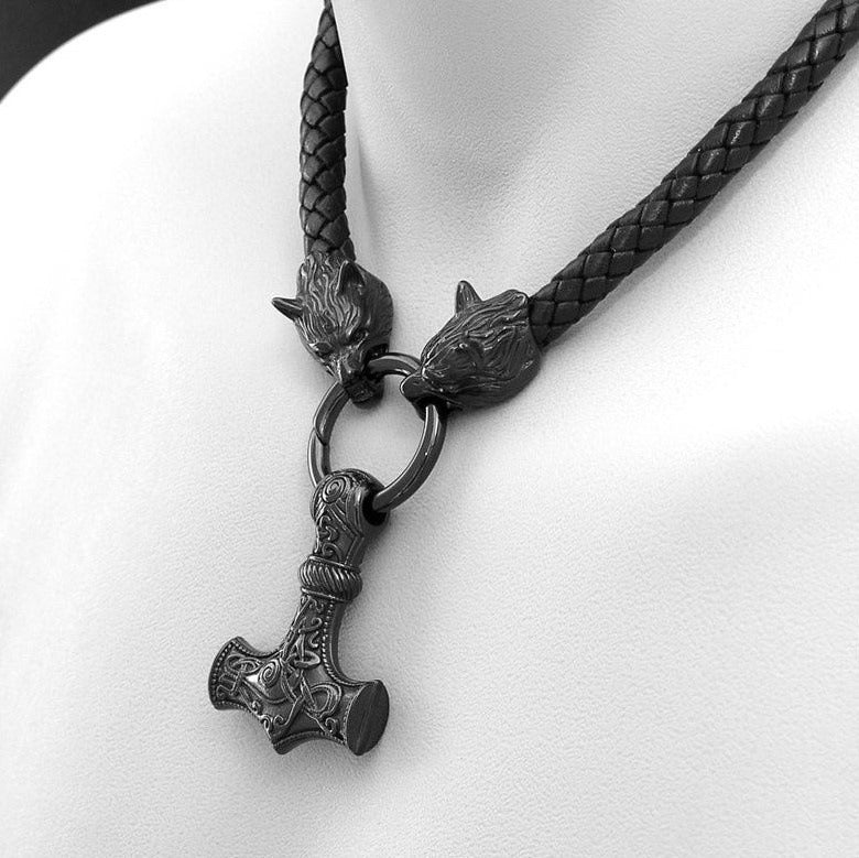 Mens Fashion Leather Necklace Compiled With Hammer Shape Pendant