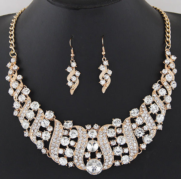 Metal Spiral Diamond Necklace Earring Set