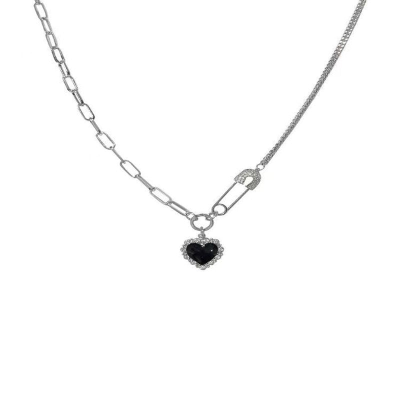 Light Luxury Zircon Black Love Splicing Necklace Female