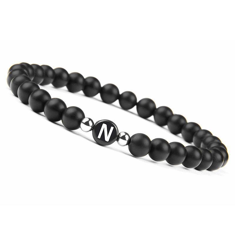 6MM Natural Frosted Agate Letter Bracelet