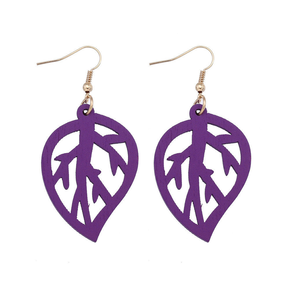 Fashion Natural Wood Leaf Earrings