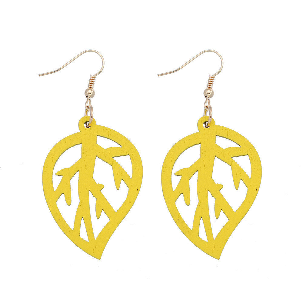 Fashion Natural Wood Leaf Earrings