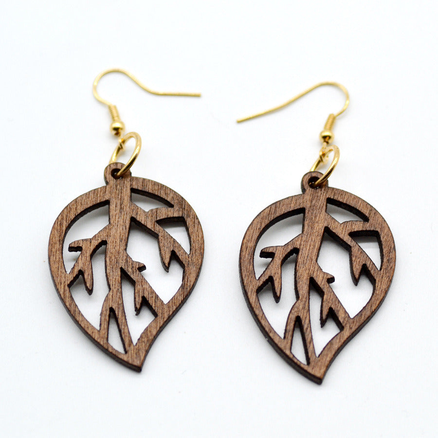 Fashion Natural Wood Leaf Earrings