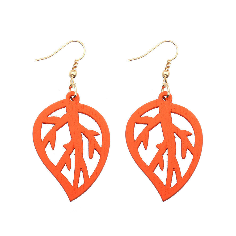 Fashion Natural Wood Leaf Earrings