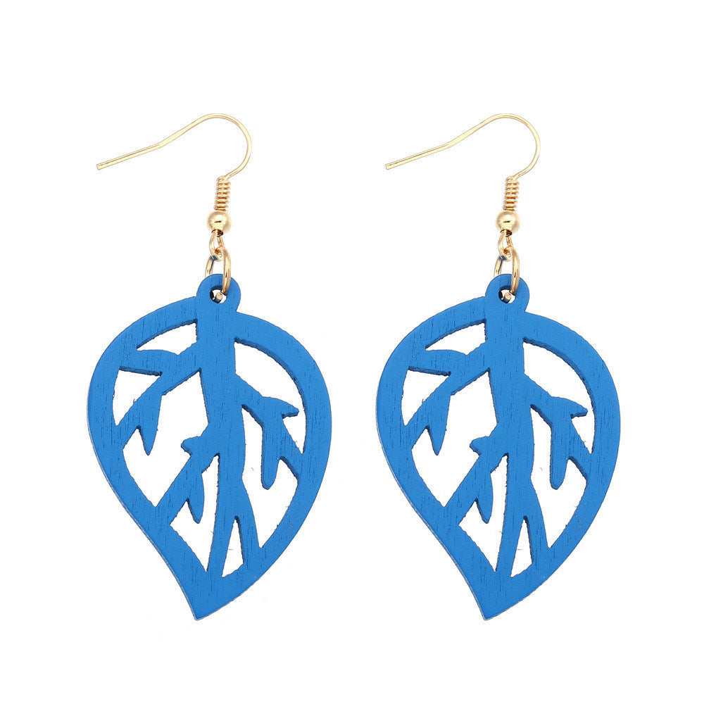 Fashion Natural Wood Leaf Earrings