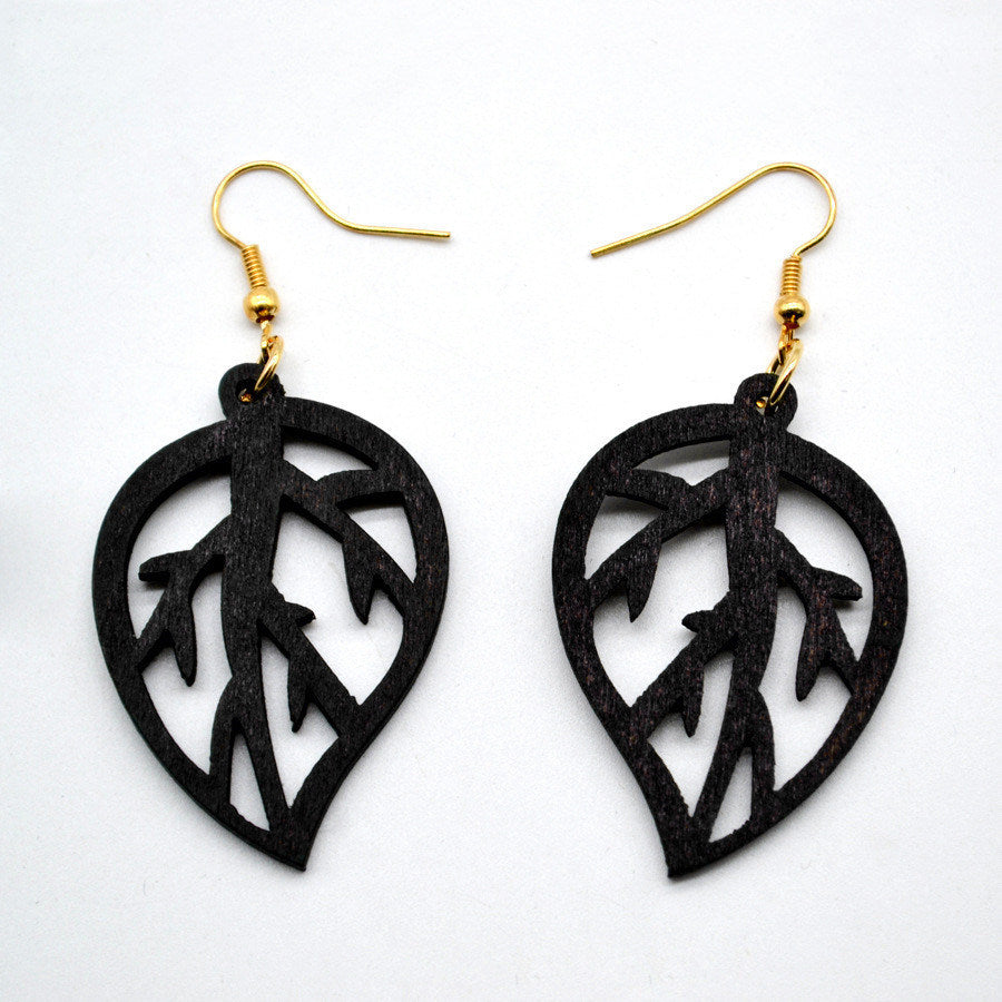 Fashion Natural Wood Leaf Earrings