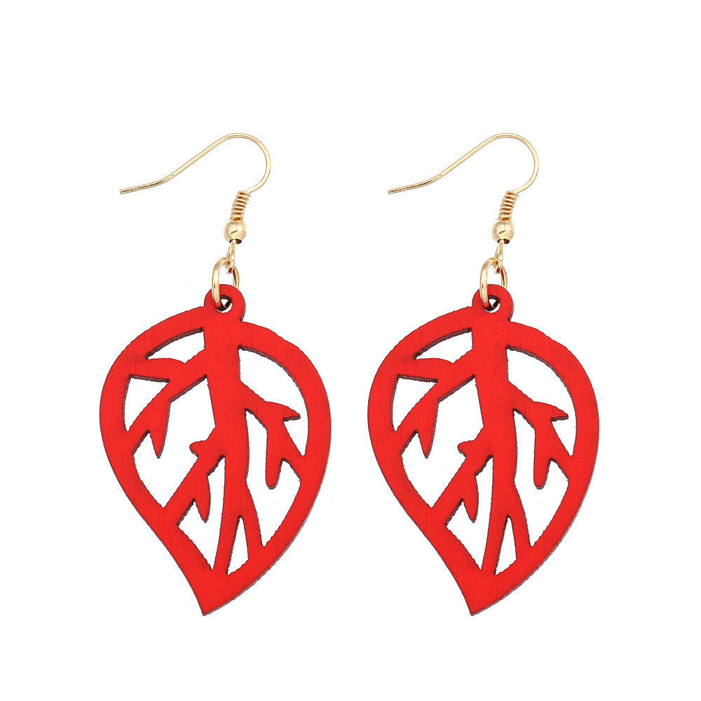 Fashion Natural Wood Leaf Earrings