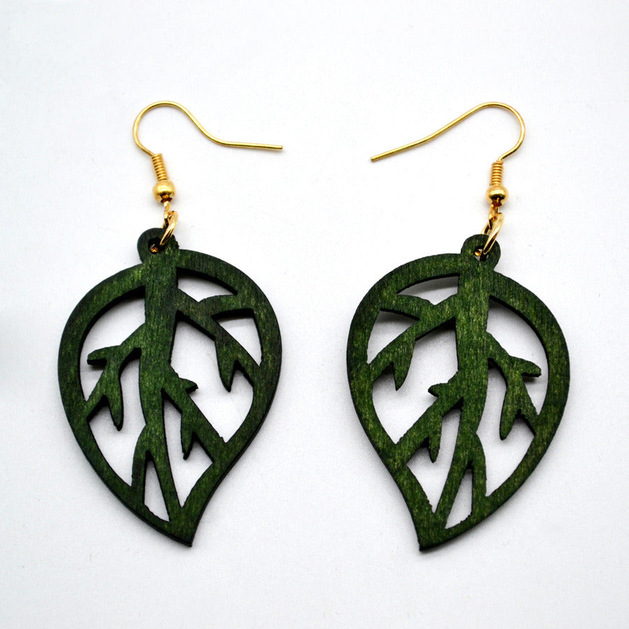 Fashion Natural Wood Leaf Earrings