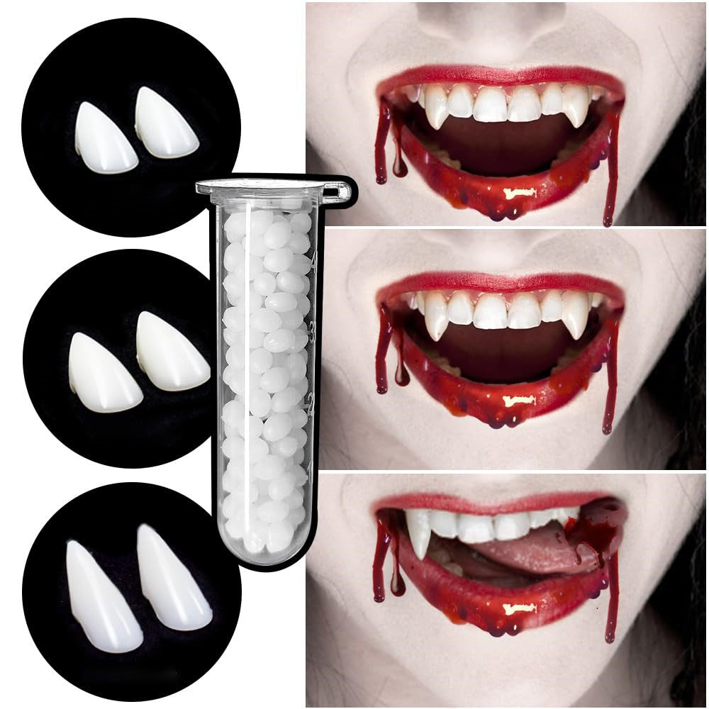 3 Sizes Vampire Fangs Teeth with Adhesive Zombie Dentures for Halloween Cosplay