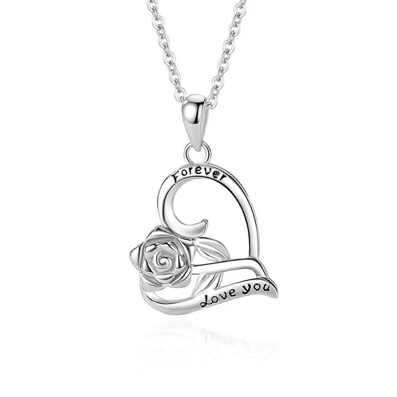 Sterling Silver Fashion Heart Rose Pendant For Women