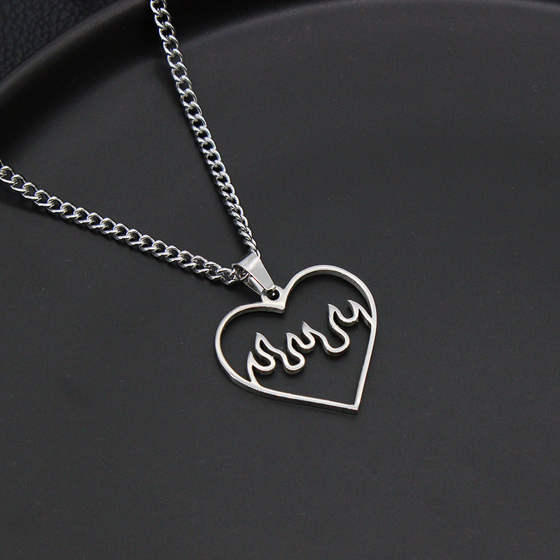 Love Flame Couple Necklace Jewelry Stainless Steel