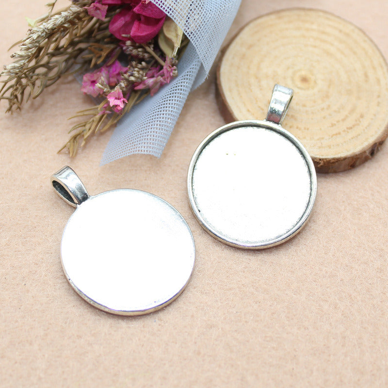 25mm Round Patch Time Gemstone Base Alloy Pendant