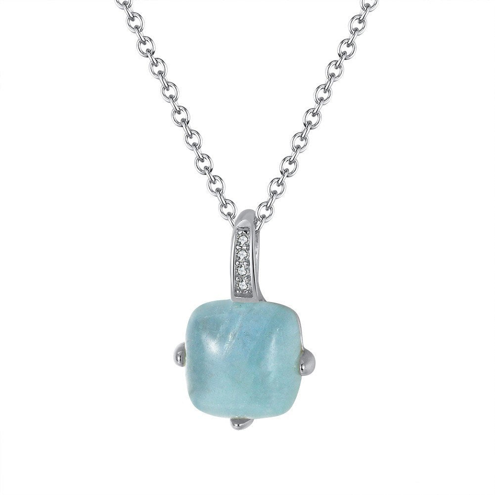 S925 Sterling Silver Necklace Natural Aquamarine