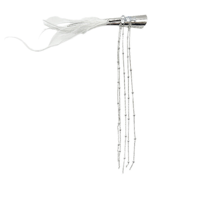 White Feather Tassel Duck Mouth Clip Headwear Hairpin Female