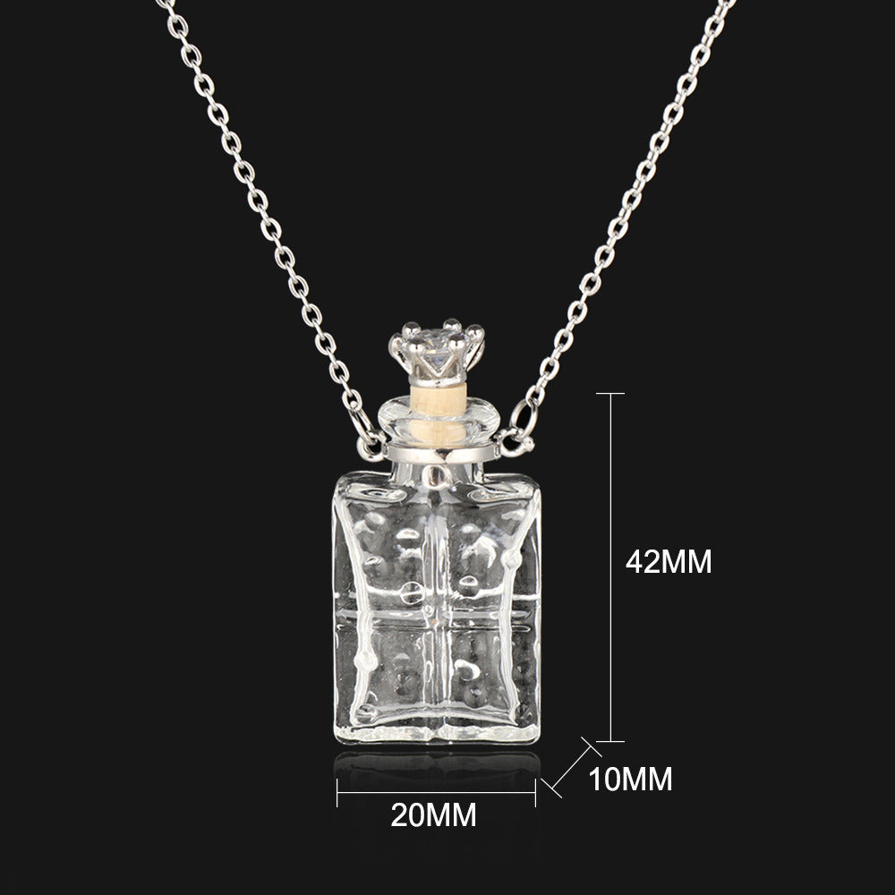 Transparent Heart-Shaped Glass Essential Oil Bottle Necklace