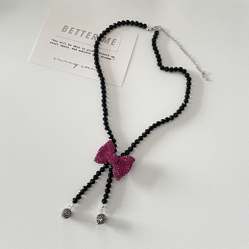 Black Beaded Stacked Necklace Girl