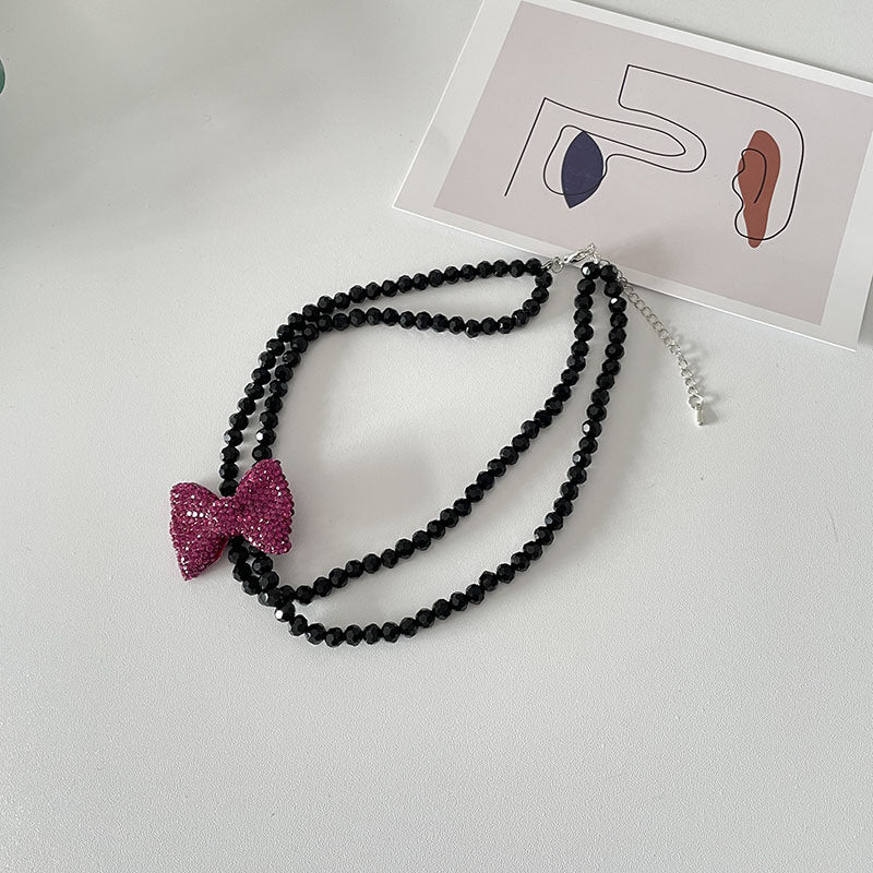 Black Beaded Stacked Necklace Girl