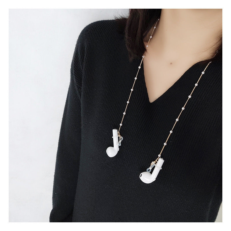 Wireless Bluetooth Headset Anti-lost Necklace Female Pearl Chain