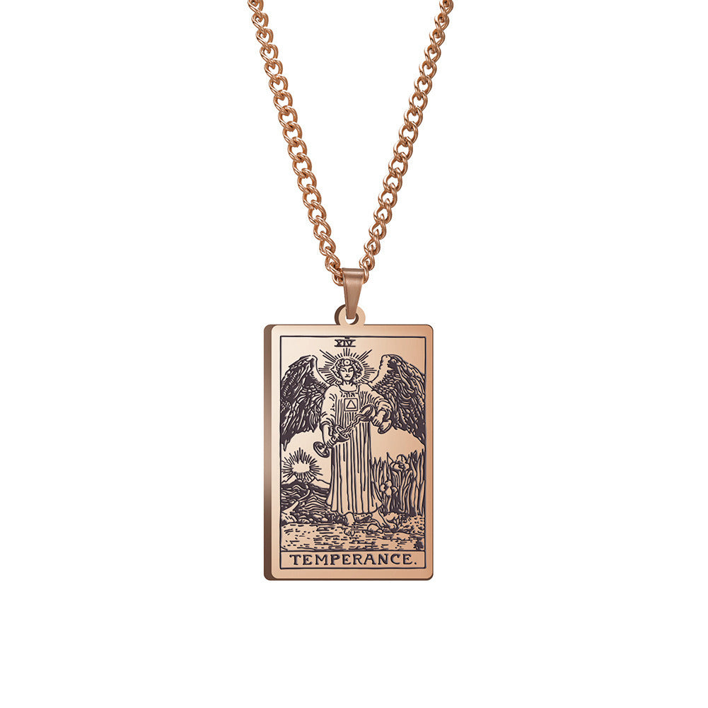 Men's And Women's Fashion Titanium Steel Vintage Tarot Card Pendant Necklace