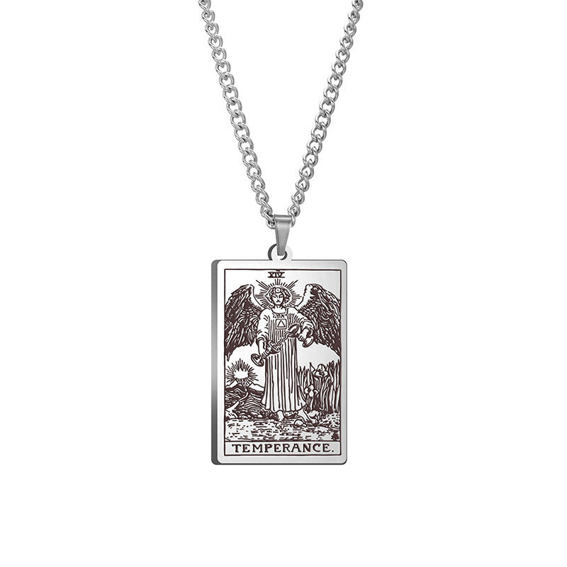 Men's And Women's Fashion Titanium Steel Vintage Tarot Card Pendant Necklace