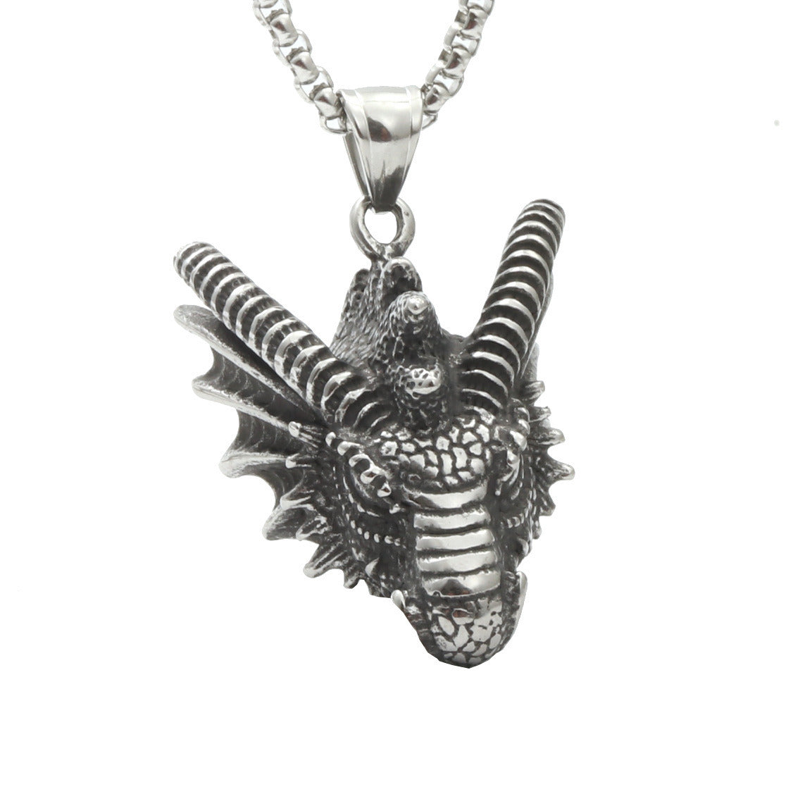 Vintage Personality Dragon Horn Titanium Pendant Stainless Steel Necklace