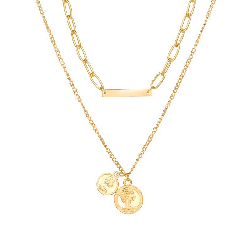 Creative Simple Fashion Ladies Double Layer Coin Portrait Necklace