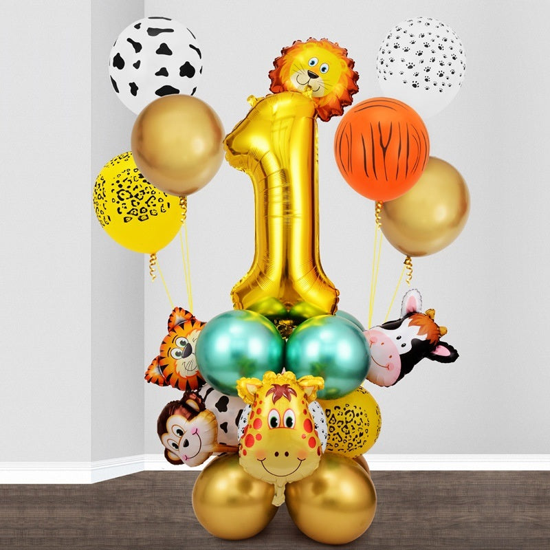 1 SET New Forest Animal Party Set Balloon Digital Combination Aluminum Mold Balloon Column Birthday Decoration