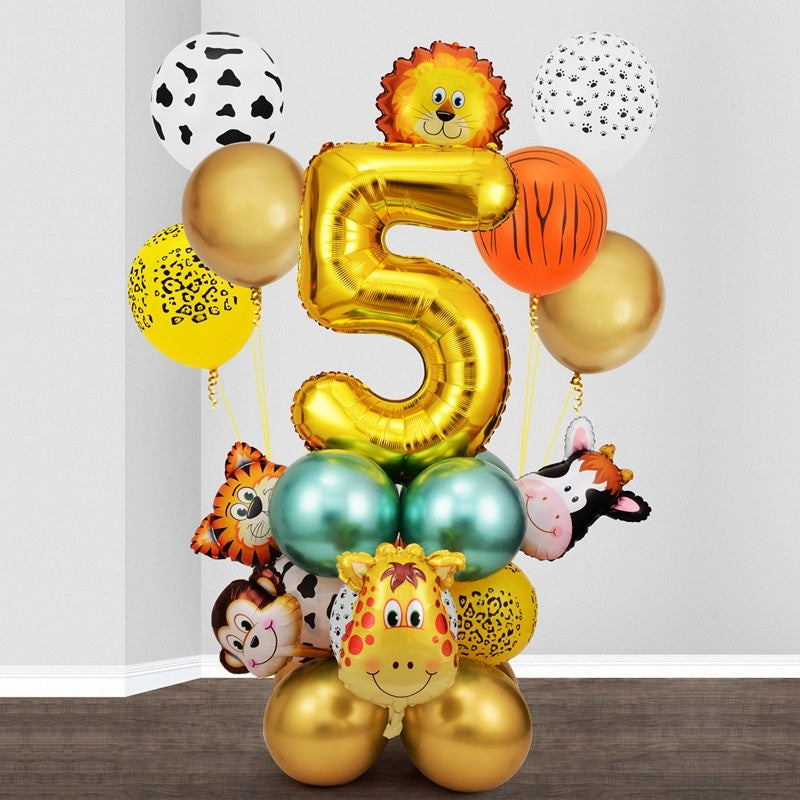 1 SET New Forest Animal Party Set Balloon Digital Combination Aluminum Mold Balloon Column Birthday Decoration