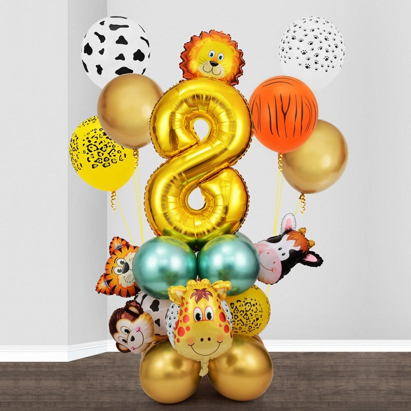 1 SET New Forest Animal Party Set Balloon Digital Combination Aluminum Mold Balloon Column Birthday Decoration