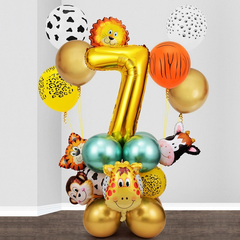 1 SET New Forest Animal Party Set Balloon Digital Combination Aluminum Mold Balloon Column Birthday Decoration