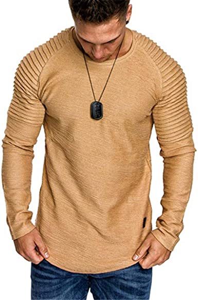 Men' s Long Sleeve Casual Shirts Solid Color Casual Top Stitching Stylish Dress Round Neck Slim Fit Male Shirts