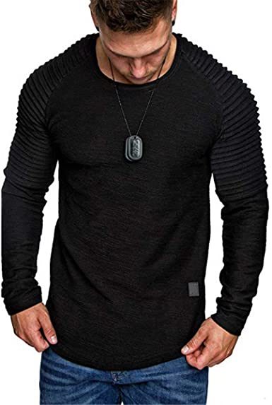 Men' s Long Sleeve Casual Shirts Solid Color Casual Top Stitching Stylish Dress Round Neck Slim Fit Male Shirts