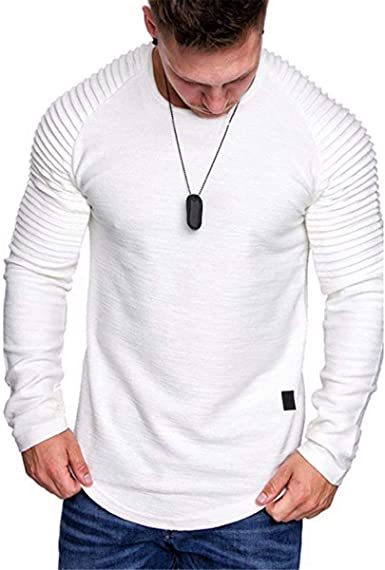 Men' s Long Sleeve Casual Shirts Solid Color Casual Top Stitching Stylish Dress Round Neck Slim Fit Male Shirts
