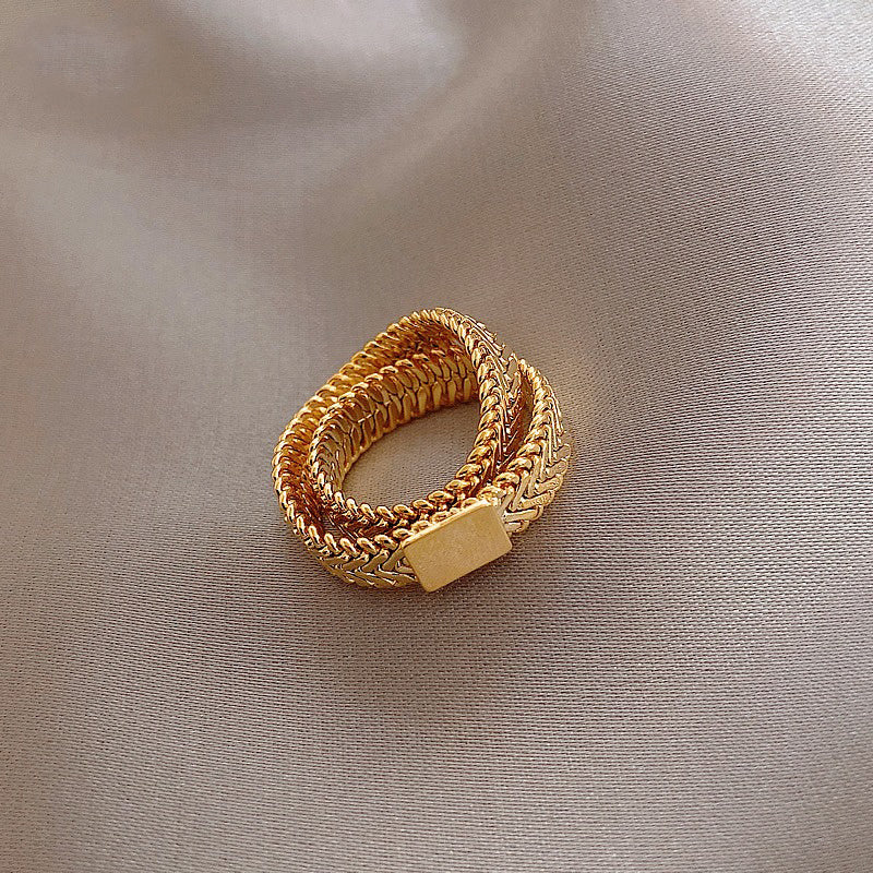 Design Sense Gold Color Snake Bone Chain Double Layer Rings For Woman 2022 New Korean Jewelry Party Fashion Girl's Unusual Rings