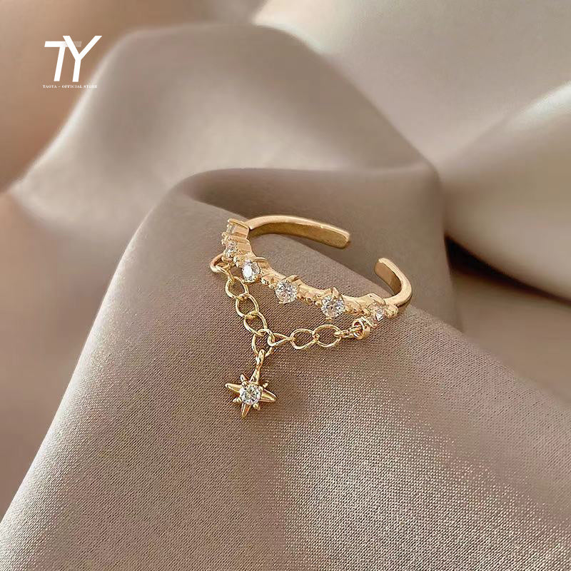 2022 Classic Star Element Pendant Gold Color Open Rings For Womans Korean Fashion Jewelry Wedding Party Girl's Unusual Sexy Ring
