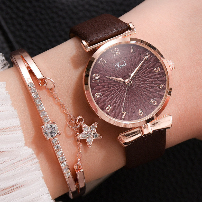 Fashion Women Watches Luxury Leather Flower Rhinestone Watch for Women Ladies Quartz Wrist Watch with Bracelet Set Reloj Mujer
