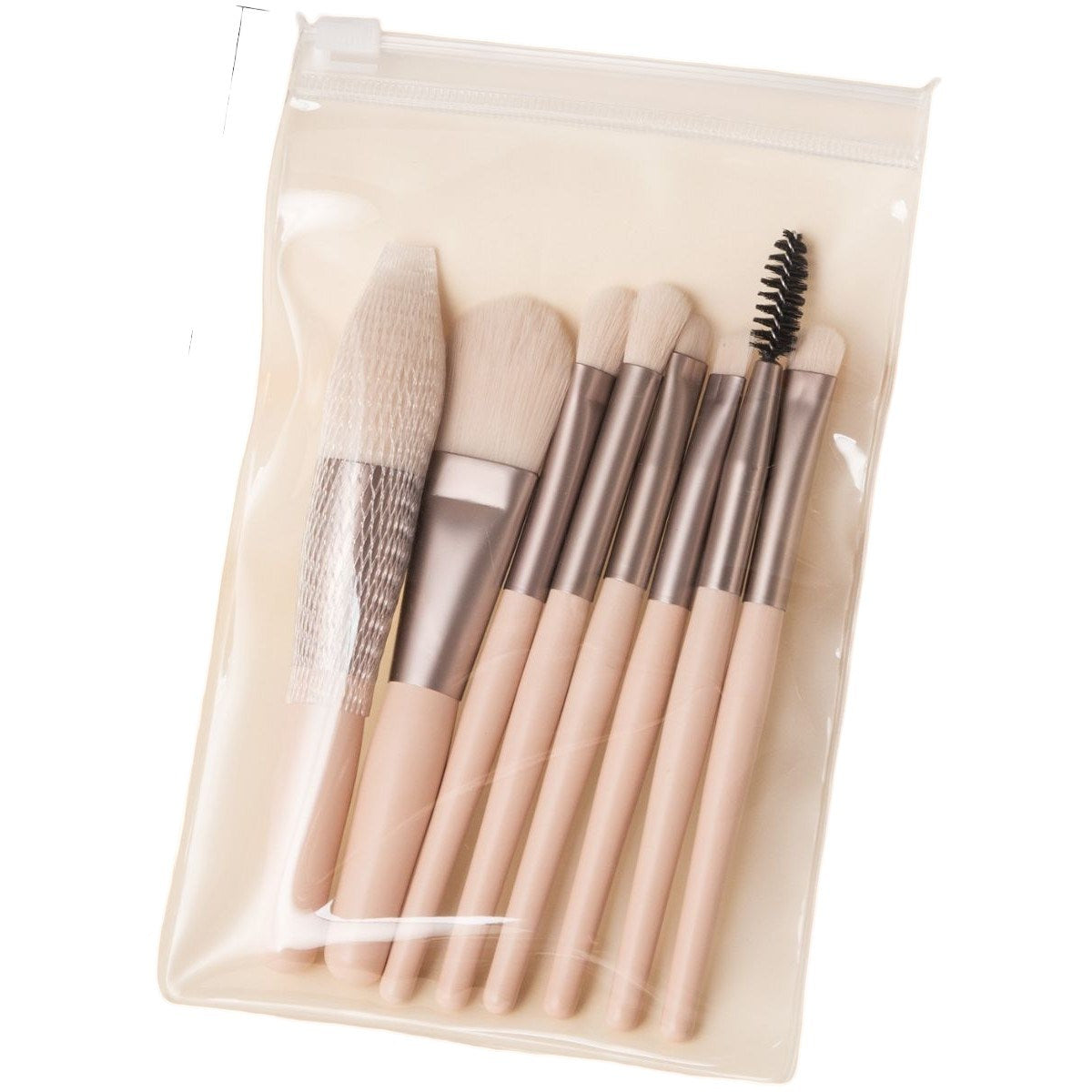 Makeup Brush Set in Fresh Light Color Professional Foundation Brush for Liquid Makeup Blending Brush Eye Shadow Eyebrow Lip and Eyelash Comb Travel Portable Size Tool Kit – 8PCS