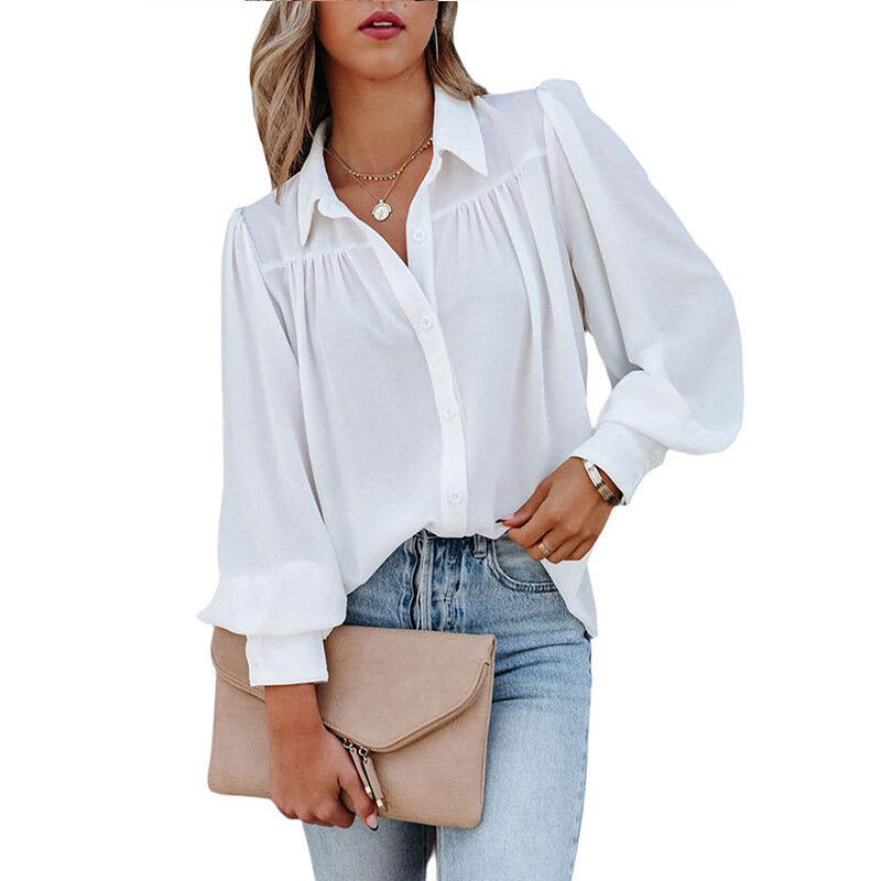 Women's Business Solid Color Balloon Sleeve Shirt Blouses