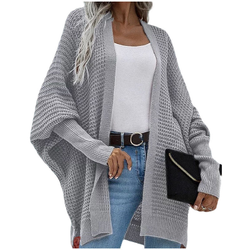 Open Front Knit Cardigan Batwing Sleeve Sweater