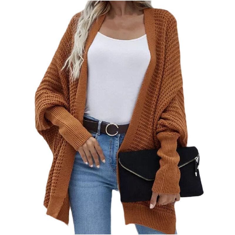 Open Front Knit Cardigan Batwing Sleeve Sweater