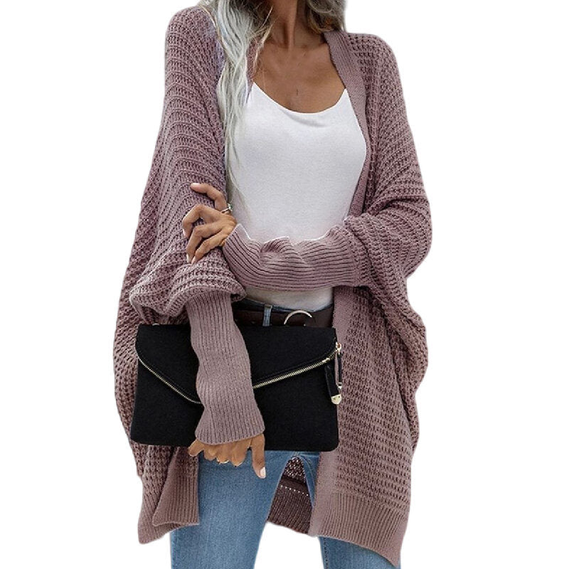 Open Front Knit Cardigan Batwing Sleeve Sweater