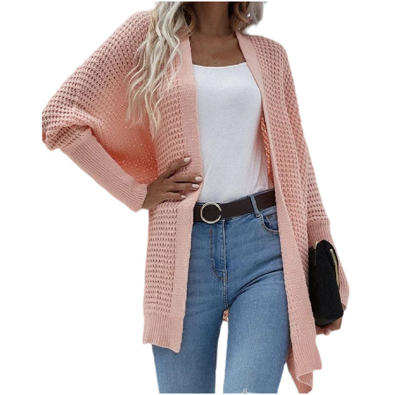 Open Front Knit Cardigan Batwing Sleeve Sweater