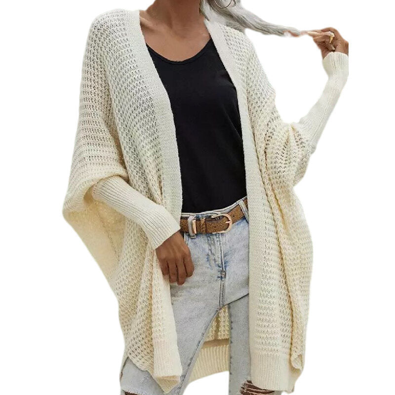 Open Front Knit Cardigan Batwing Sleeve Sweater