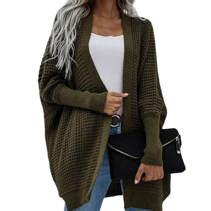 Open Front Knit Cardigan Batwing Sleeve Sweater