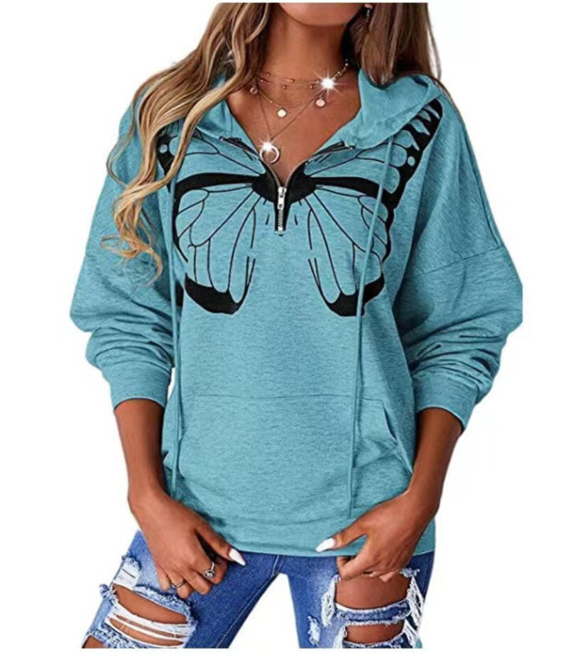 Women's Lapel Zipper Sweatshirt Drawstring Pullover Tops